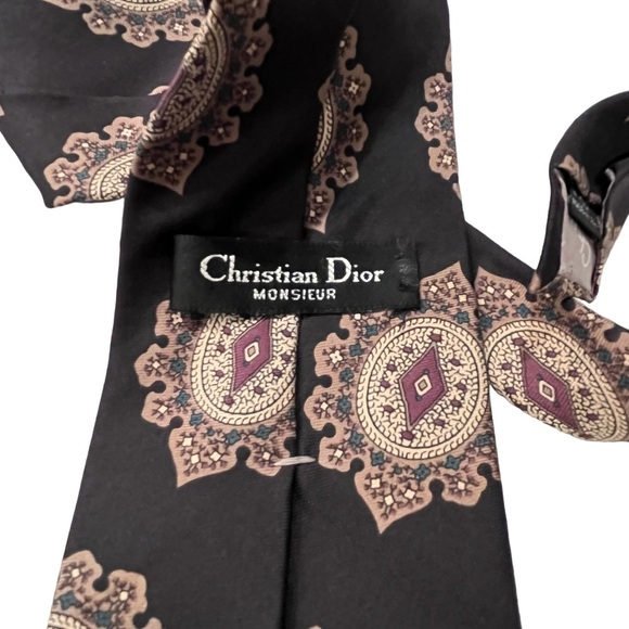 Vintage Christian Dior Men’s Black Medallion Printed Silk Tie - Picture 5 of 7